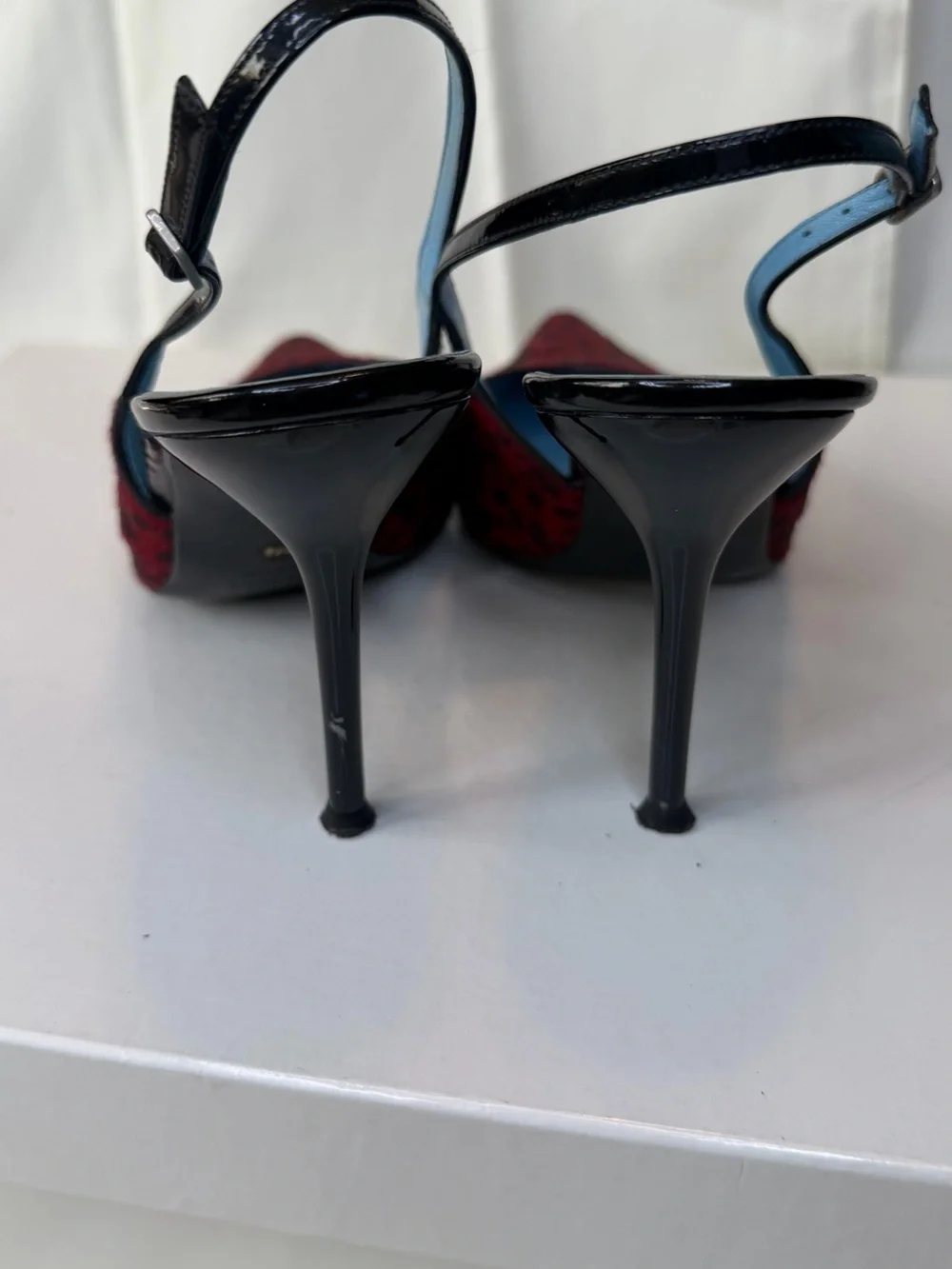 Dolce & Gabbana Red and Black Leopard-Print Slingback Pumps